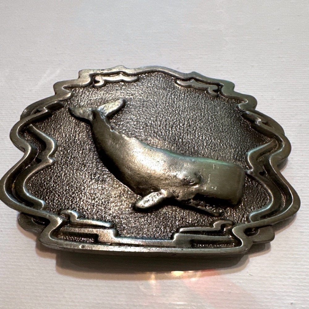 GAP Whale Belt Buckle Mens OS Silver Vintage 1993 Excellent Nautical 90s Pewter